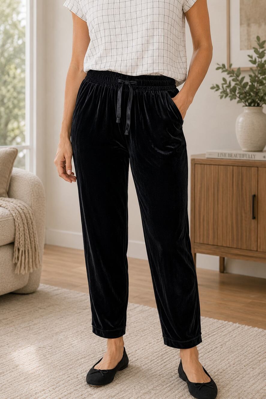 Treasure & Bond Womens Black Velvet Pants Size XXS Pull On Comfort Holiday Party
